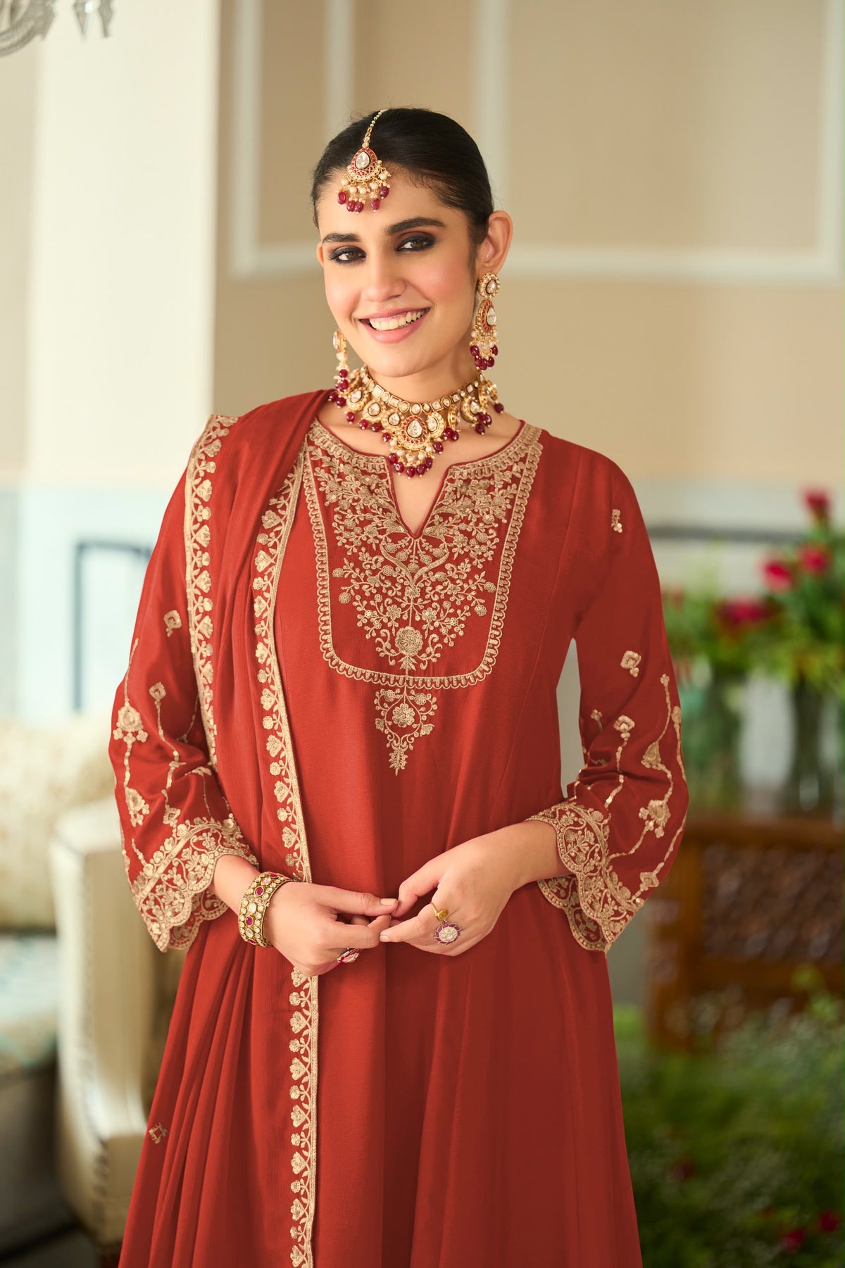 Embroidered Chinnon Salwar Kameez Set - back view | Desi Clothing USA