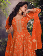 Silk Stitched Dress Set - back view | Desi Clothing USA