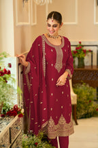 Embroidered Chinnon Salwar Kameez Set - back view | Desi Clothing USA