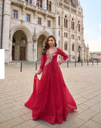 Silk Stitched Dress Set - full-length view | Desi Clothing USA