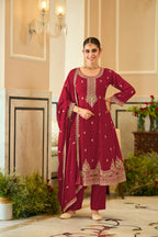 Embroidered Chinnon Salwar Kameez Set - product view 6 | Desi Clothing USA