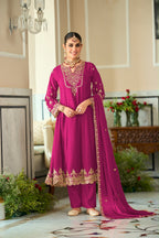 Embroidered Chinnon Salwar Kameez Set - product view 8 | Desi Clothing USA