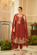 Embroidered Chinnon Salwar Kameez Set - product view 8 | Desi Clothing USA