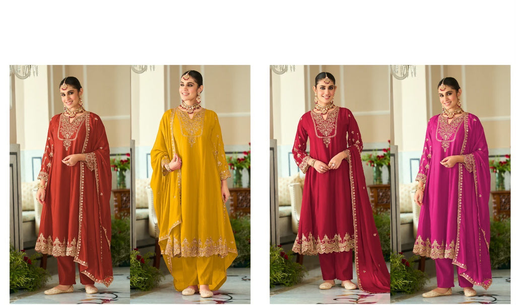 Embroidered Chinnon Salwar Kameez Set - product view 9 | Desi Clothing USA