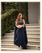 Sayuri Gauhar Navy Blue Draped Skirt Set