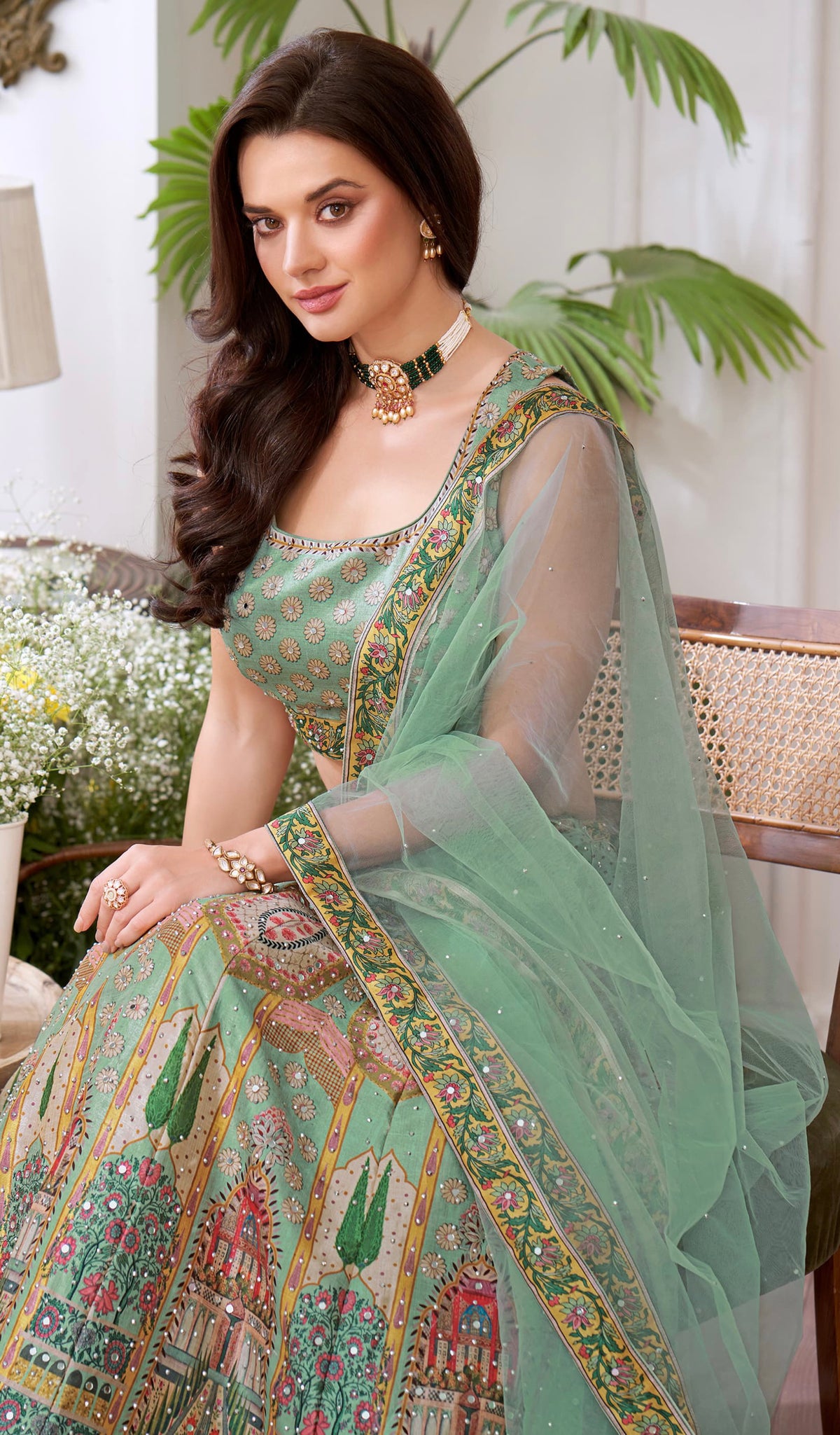Sea Green Shivali Lehenga Choli Embroidery - full outfit view